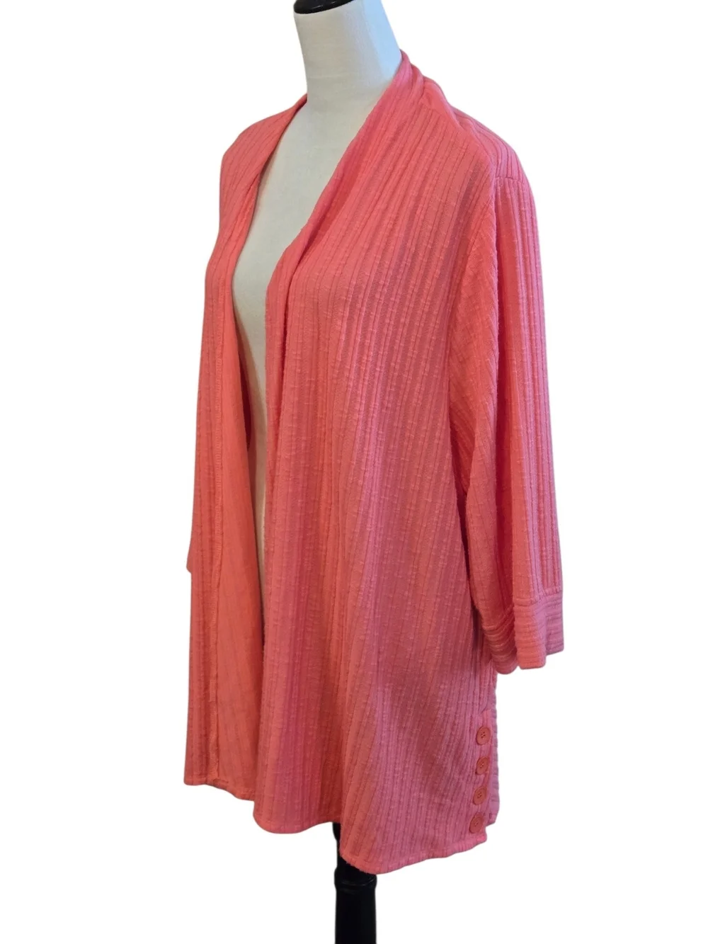 N Touch 2 pc Womens 2X Open Front Coral-Pink Textured Oversized Cardigan & Shell